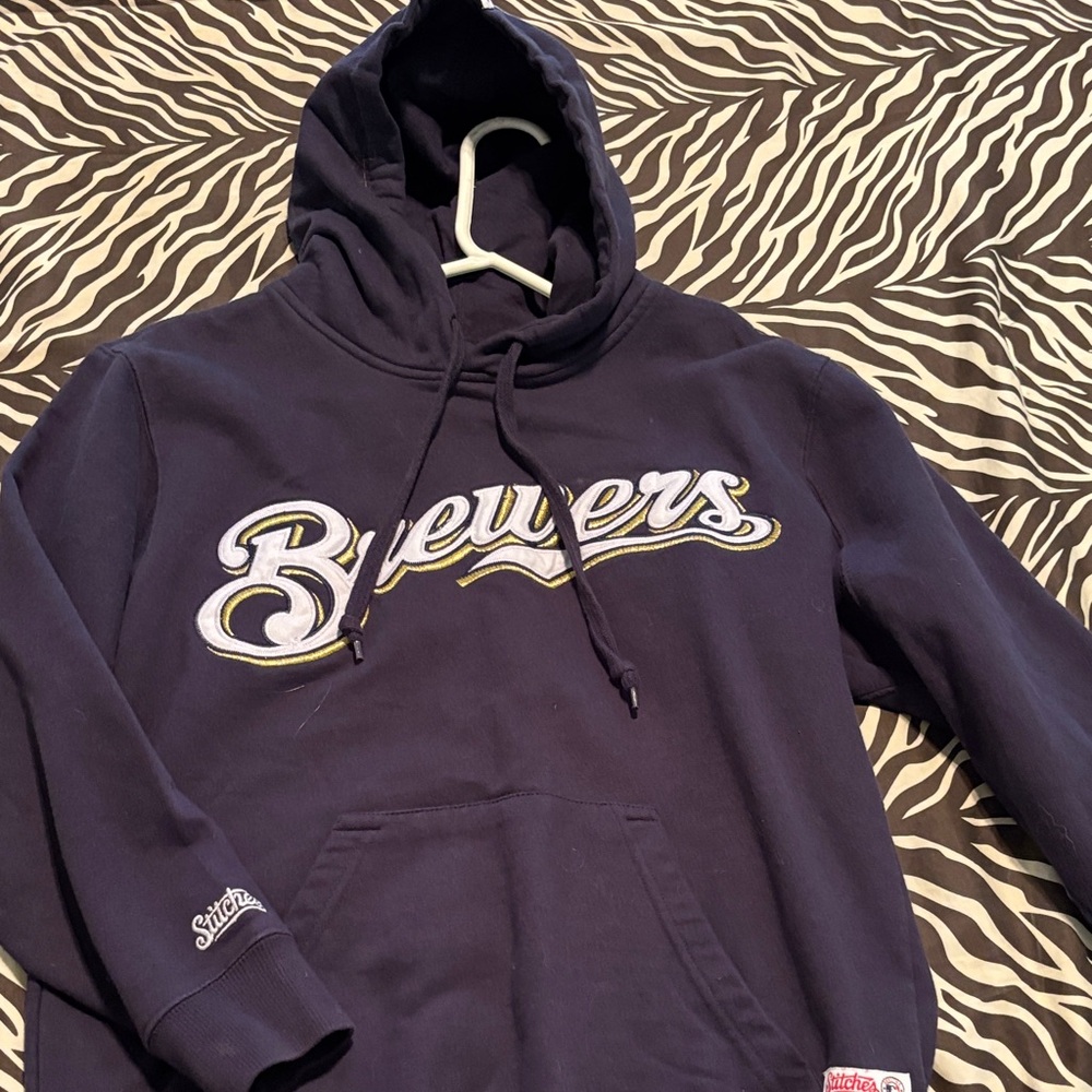 Women’s small Brewers Navy stitched stitches Hoodie sweatshirt